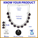 Rhodium Plated Silver Toned Purple Trillion Cut AD Studded Necklace With Matching Drop Earrings