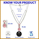 Rhodium Plated Silver Toned Teardrop Shaped Rose Pink American Diamond Studded Necklace Set