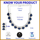 Rhodium Plated Silver Toned Blue Trillion Cut American Diamond Studded  Necklace With Matching Drop Earrings