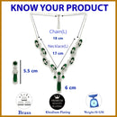 Rhodium Plated Silver Toned Emerald American Diamond Studded Necklace Set