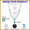 Rhodium Plated Silver Toned Sea Green American Diamond Studded Jewellery Set