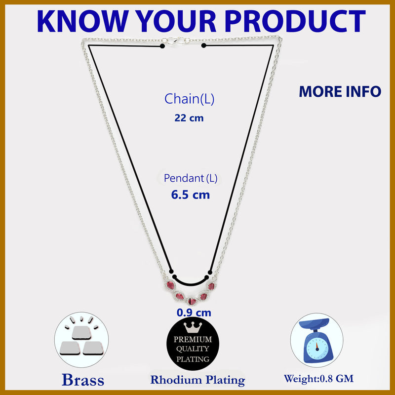 Rhodium Plated with Red American Diamond & Classy Tear Drop Shape Pendant Set