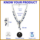 Rhodium Plated Silver Toned Blue & White American Diamond Studded Necklace Set