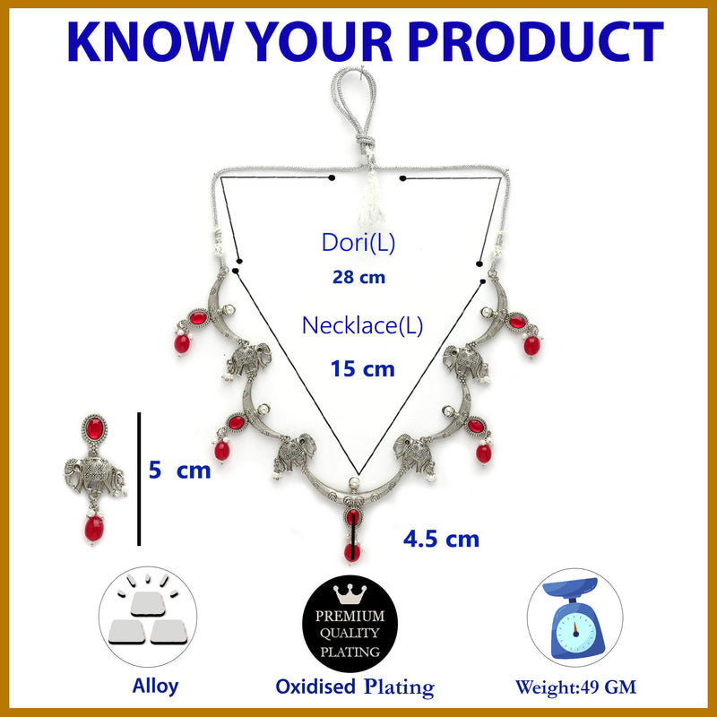 Oxidized Plated with Red Pearl & Stone Studded Jewellery Set