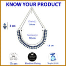 Rhodium-Plated Silver Toned Pear Shaped American Diamond Studded Necklace with Earrings Jewellery Set with Girls and Women (Royal Blue)