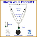 Rhodium Plated Silver Toned Emerald Green American Diamond Studded Jewellery Set