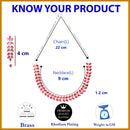 Rhodium Plated Silver Toned Red Floral American Diamond Studded Necklace With Matching Earrings