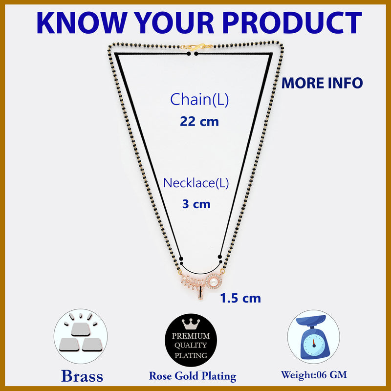 Rose Gold Plated with White American Diamonds Studded Mangalsutra in Feather Design