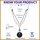 Rhodium Plated Silver Toned Sea Green American Diamond Studded Jewellery Set