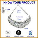 Rhodium Plated Silver Toned Round Design Blue  AD Studded Choker Necklace Set With Drop Earrings