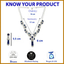 Rhodium Plated Silver Toned Royal Blue American Diamond Studded Necklace Set
