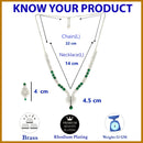 Rhodium Plated Silver Toned Green American Diamond Studded Jewellery  Set