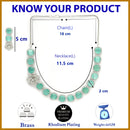 Rhodium Plated Silver Toned Sea Green Cussion Cut AD Studded  Necklace With Matching Drop Earrings