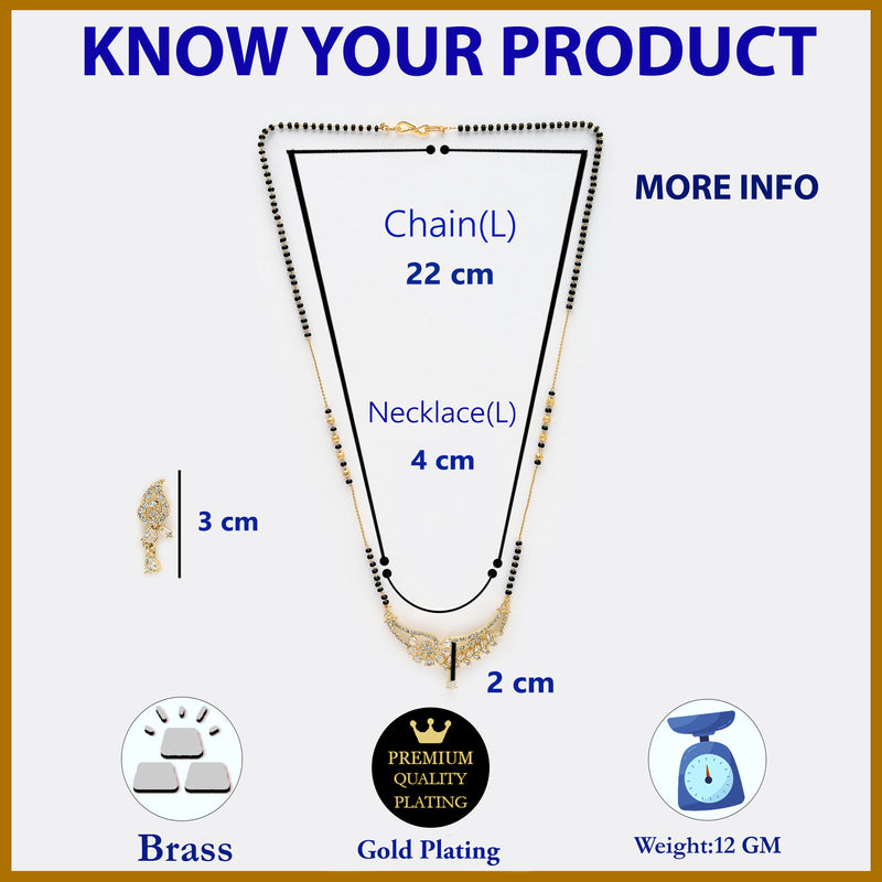 Gold Plated with White American Diamonds Studded Mangalsutra with Earrings