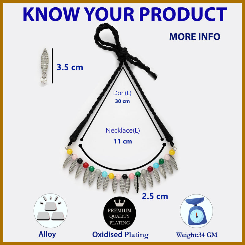 Oxidized Silver Leaf & Multicolor Pearl Studded Jewellery Set