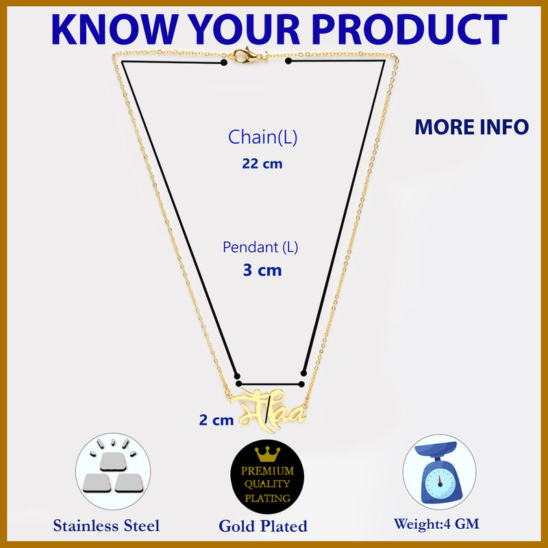 Gold Plated with Thin Chain "Maa" Word Design Stainless Steel Pendant Set