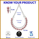 Rhodium Plated Silver Toned Pink American Diamond Studded Necklace Set