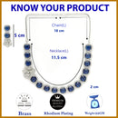 Rhodium Plated Silver Toned Blue Cussion Cut AD Studded  Necklace With Matching Drop Earrings