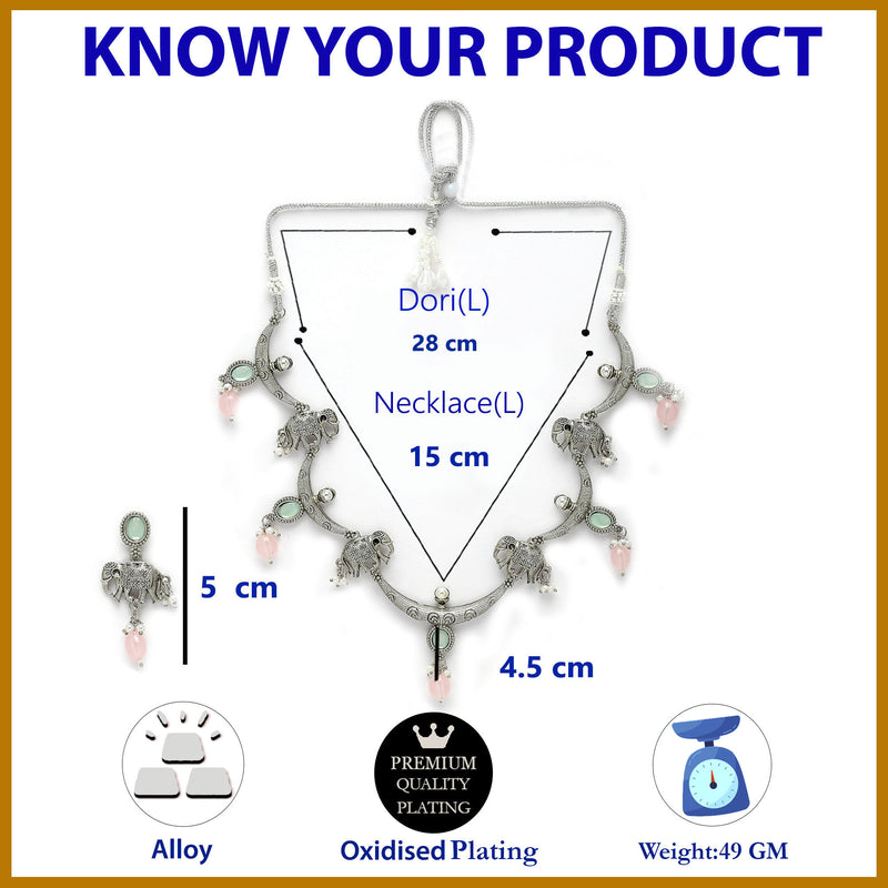 Oxidized Plated with Pink Pearl & Stone Studded Jewellery Set