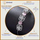 Rhodium Plated Silver Toned White Round & Pink Rectangle AD Studded  Wraparound Adjustable Bracelet