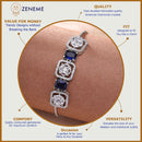 Rhodium Plated Silver Toned White Round & Blue Rectangle American Diamond Wraparound Adjustable Bracelet