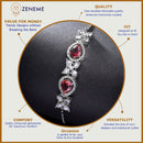 Rhodium Plated Silver Toned White Flower & Red Teardrop AD Studded Wraparound Adjustable Bracelet