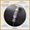 Rhodium Plated Silver Toned White Flower & Pink Teardrop American Diamond Studded  Wraparound Adjustable Bracelet