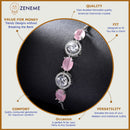 Rhodium Plated Silver Toned White Round & Pink Oval American Diamond Studded Wraparound Adjustable Bracelet