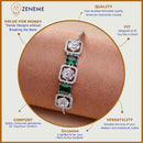 Zeneme Rhodium Plated Silver Toned White Round & Green Rectangle American Diamond Studded  Wraparound Adjustable Bracelet