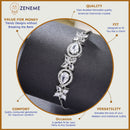 Rhodium Plated Silver Toned White Flower & Teardrop American Diamond Studded Wraparound Adjustable Bracelet