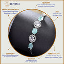 Rhodium Plated Silver Toned White Round & Mint Green Oval AD Studded Wraparound Adjustable Bracelet