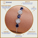 Rhodium Plated Silver Toned White Round & Blue  Oval AD Studded Wraparound Adjustable Bracelet