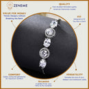 Rhodium Plated Silver Toned White Round & Oval American Diamond Studded  Wraparound Adjustable Bracelet