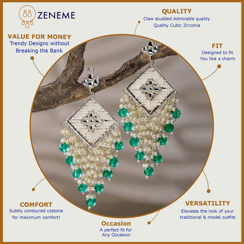 Gold Plated Traditional Handcrafted Pearl Kundan Beaded Chand Bali Earrings