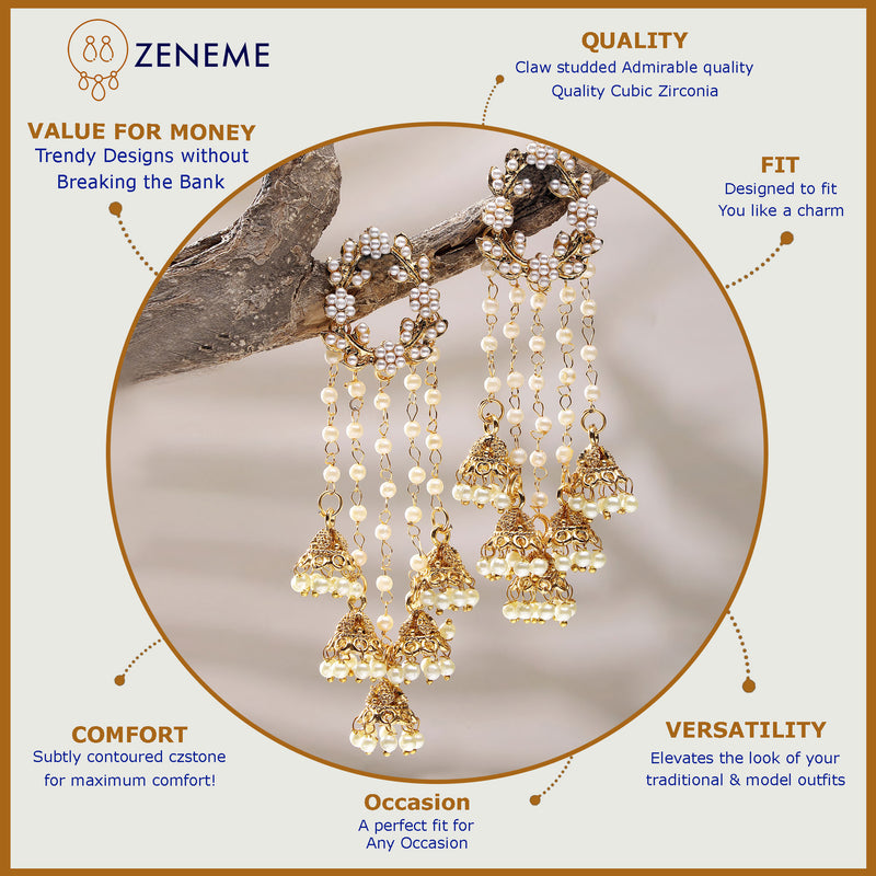 Gold Plated with White Pearl Bedded Handcrafted Jhumka Dangle Earrings