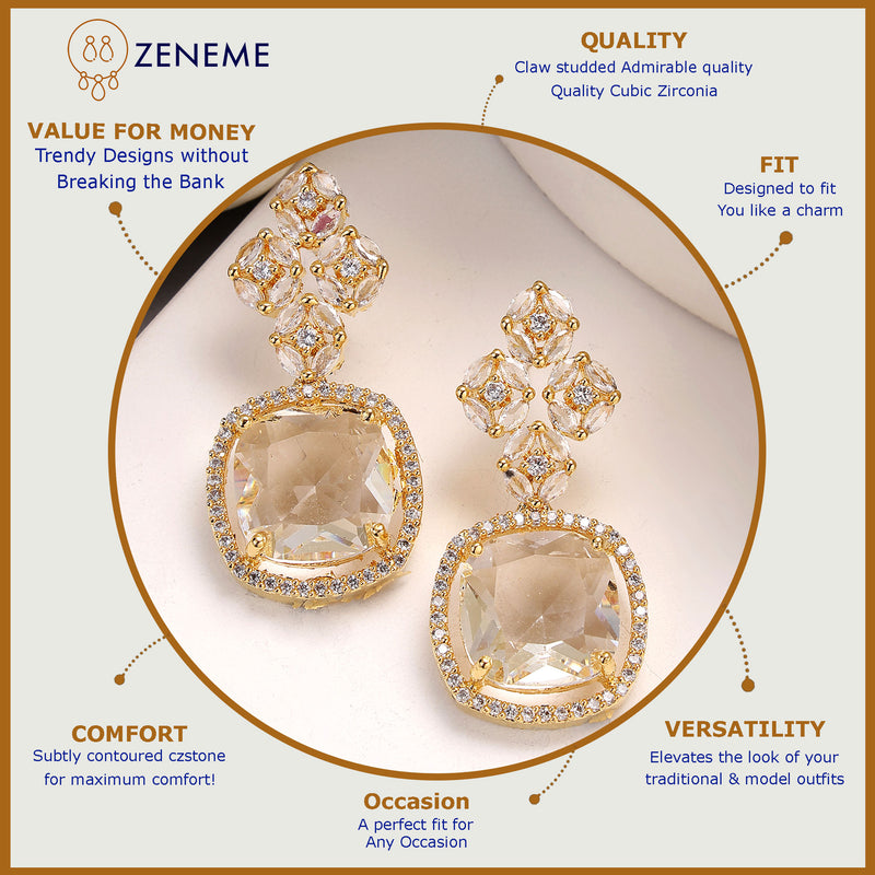 Gold Plated with White American Diamond Small Drop Earrings