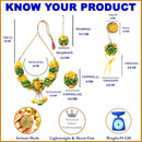 Gold-Plated Green-Yellow Gota Patti Floral White Pearls Beaded Haldi & Mehendi Jewellery Set with Maang Tikka & Haathphool Ring