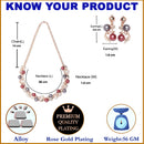 Rose Gold-Plated Red & White Artificial Stones Studded Leafy Shaped Necklace with Earrings Jewellery Set