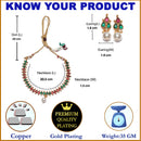 Gold-Plated Red & Green Cubic Zirconia White Pearl Studded Paisley Shaped Jewellery Set