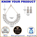 Rose Gold-Plated Gunmetal Toned White American Diamond Studded Traditional Touch Necklace & Earrings Jewellery Set