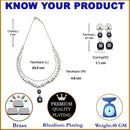 Rhodium-Plated Navy Blue Square American Diamonds Studded Pendulous Necklace & Earrings Jewellery Set