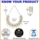 Rhodium-Plated Yellow American Diamonds Studded Teardrop & Cubical Necklace & Earrings Jewellery Set