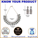 Rose Gold-Plated Gunmetal Toned Sea Green American Diamond Studded Traditional Touch Necklace & Earrings Jewellery Set