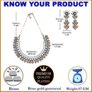 Rose Gold-Plated Gunmetal Toned White American Diamonds Studded Wacky Necklace & Earrings