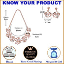 Rose Gold-Plated White Cubic Zirconia & White Pearls Studded Leaf Shaped Necklace with Earrings Jewellery Set