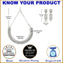 Rhodium-Plated Pink & Sea Green Round Shape American Diamonds Studded Necklace & Earrings Jewellery Set