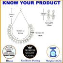 Rhodium-Plated Sea Green American Diamonds Studded Voguish Necklace & Earrings Jewellery Set