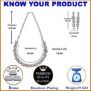 Rhodium-Plated Pink Cubic Zirconia Studded Leafy Shaped Necklace with Earrings Jewellery Set