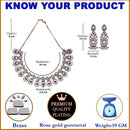 Rose Gold-Plated Gunmetal Toned Pink American Diamond Studded Traditional Touch Necklace & Earrings Jewellery Set