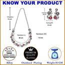 Silver-Plated Red & White Artificial Stones Studded Leafy Shaped Necklace with Earrings Jewellery Set